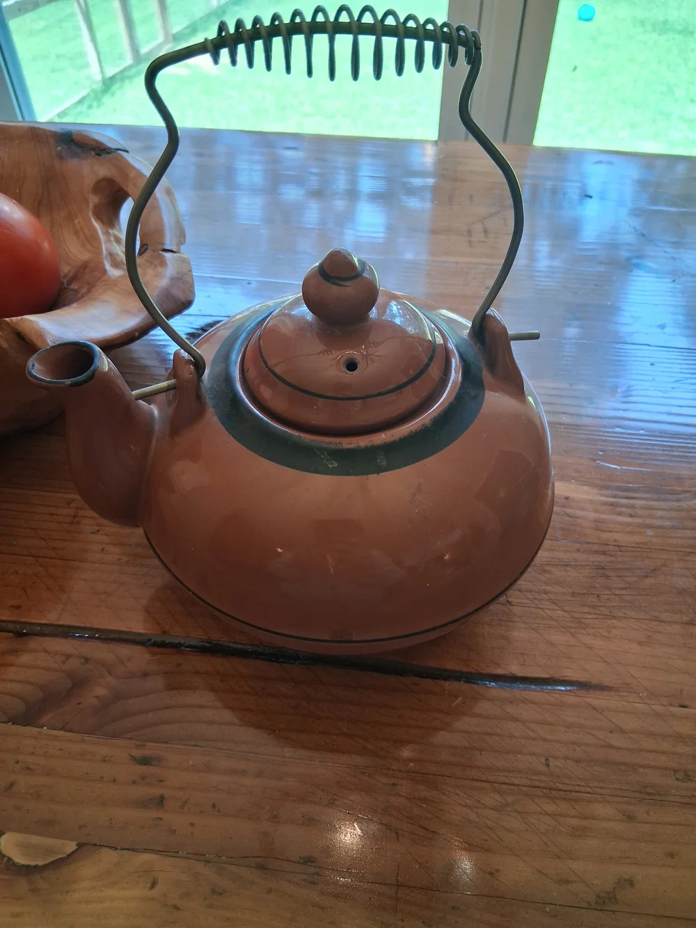 Terracotta Brown Stovetop Tea Kettle with Coil Handle